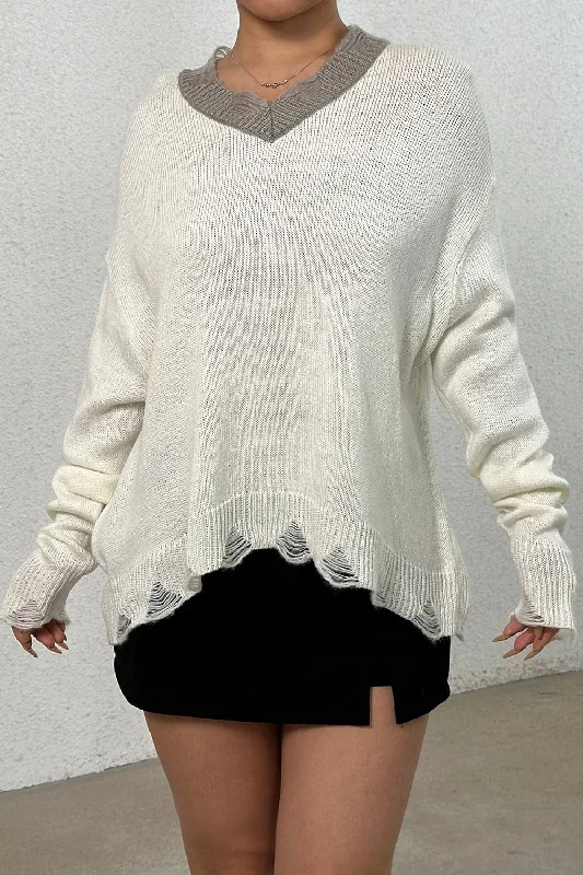 Chic Distressed V-Neck Sweater