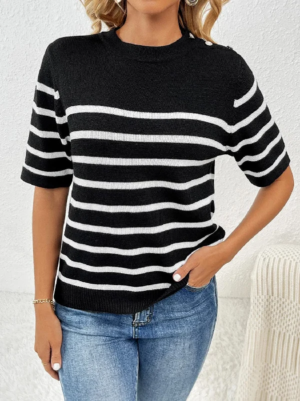 Striped knit top - half sleeve, polyester