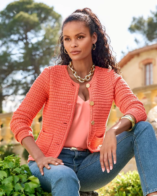 Textured Button Up Lady Cardigan Shell Pink