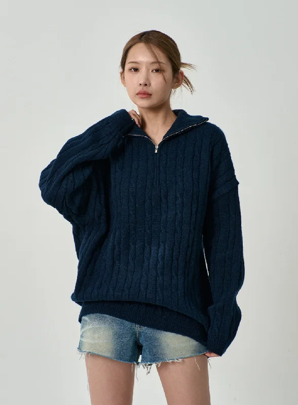 Twist Pattern Zip-Up Knit Unisex CD12