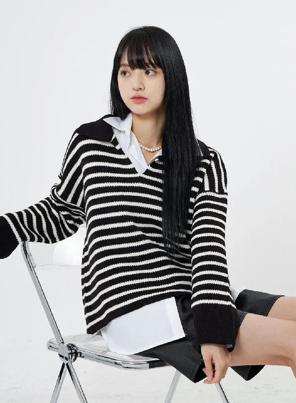 V-Neck Stripe Knit OO13