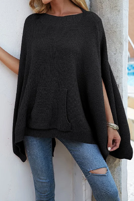 Cozy pocketed waffle-knit cape