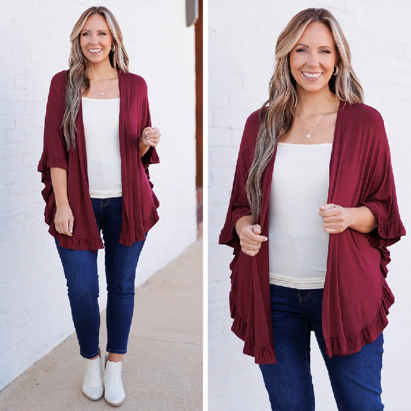 Wish You Were Mine Cardigan, Burgundy