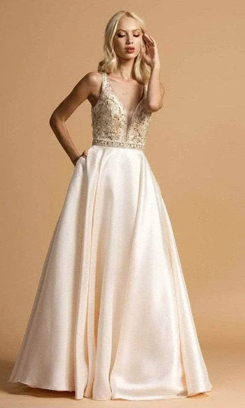 Trendy women’s clothing with a modern twist   Aspeed Design - Scoop Back Satin Prom Dress L2183 - 1 pc Champagne In Size S Available