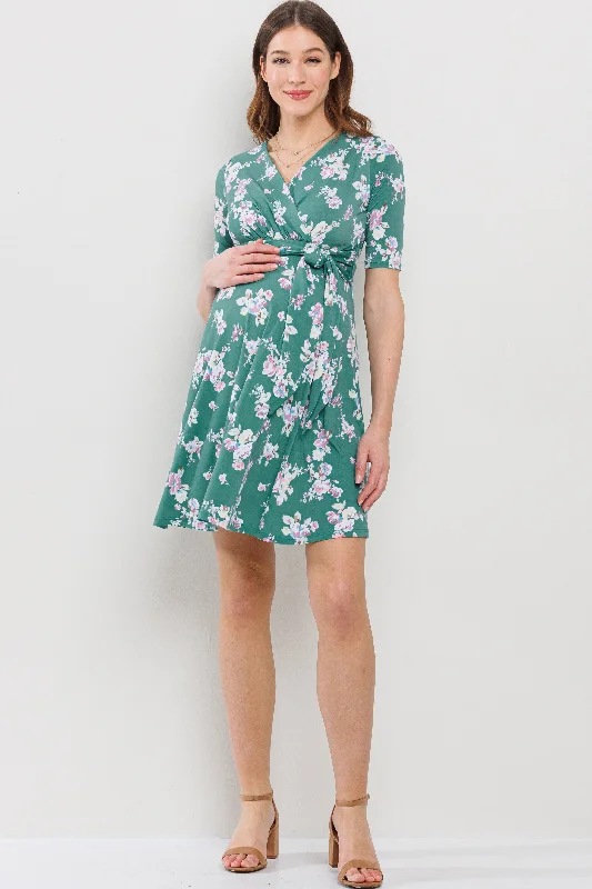 Floral Side Tie V-Neck Maternity Nursing Dress