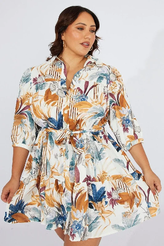 Multi Floral Conversation Print Shirtdress