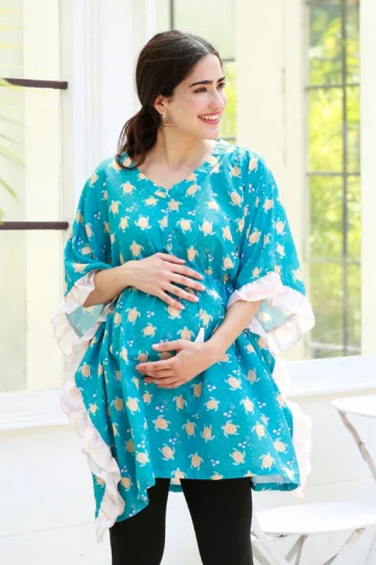 Turquoise Maternity & Nursing Kaftan Top