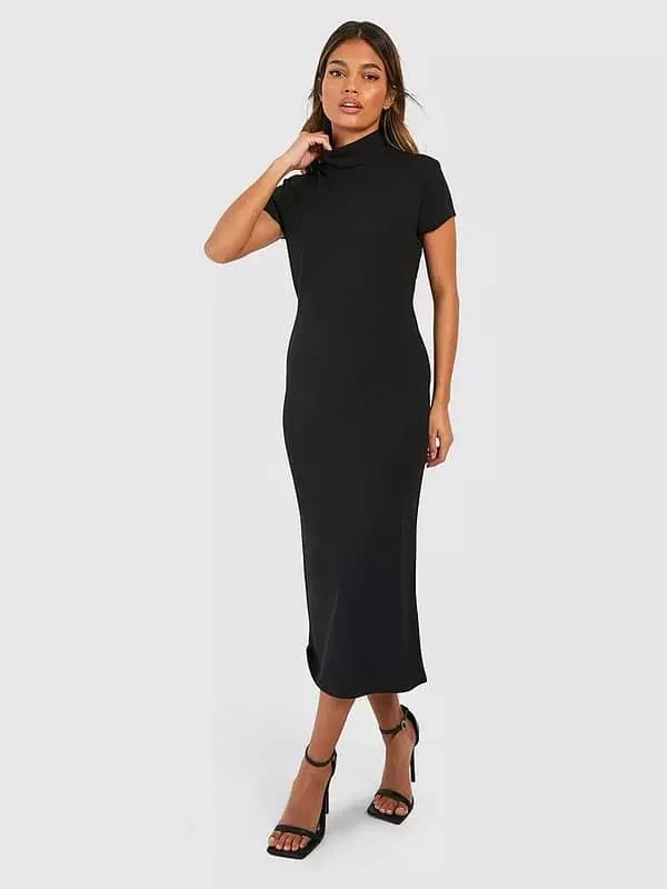 Crepe High Neck Bodycon Midi Dress