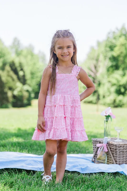 Kid's Time Spent Together Pink Gingham Smocked Dress