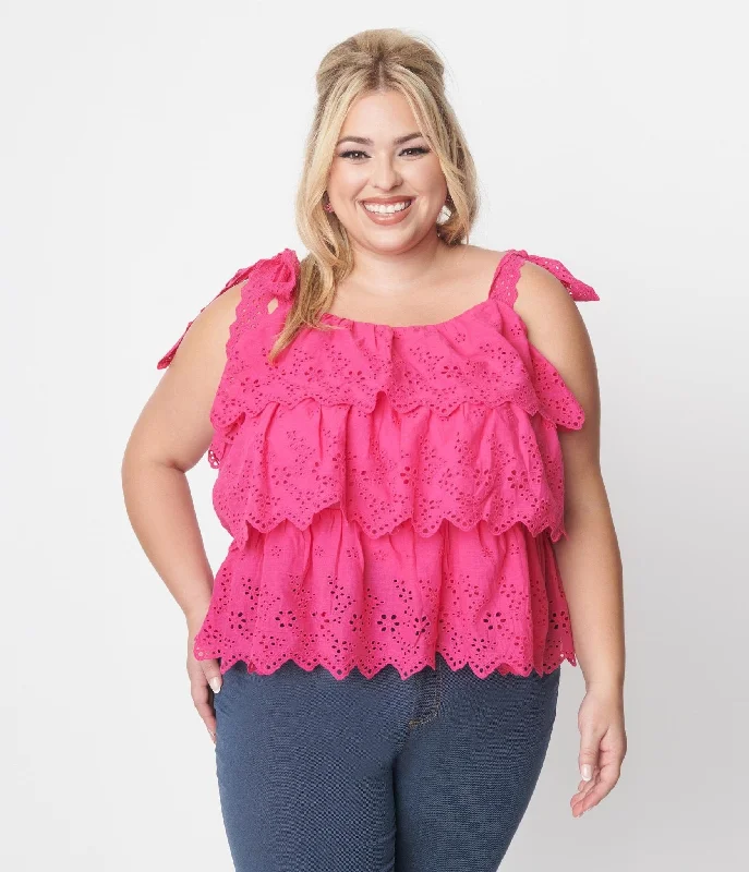 Fuchsia Tiered Eyelet Blouse