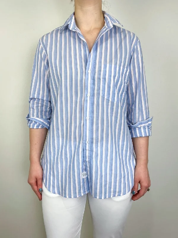 Joedy Boyfriend Button Up Shirt in Blue/Pink Multi Stripe