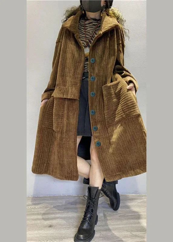 Chic Coffee Pockets Button Corduroy Loose Fall Long Sleeve Coats