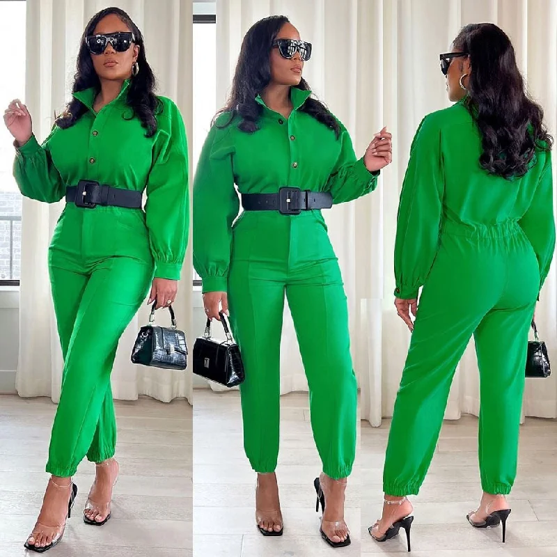 kc women  Solid color fashion  casual jumpsuit pants