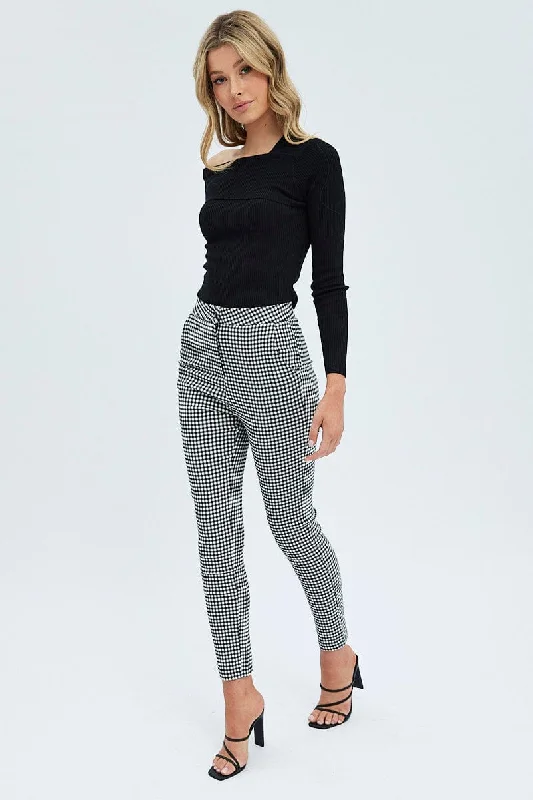 Grey Check Leggings High Rise